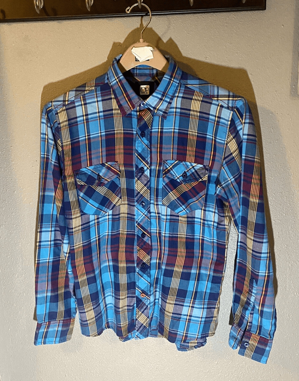 Ocean Pacific OP Button Down Long Sleeve Casual Shirt Turquoise Flannel Size Sma
